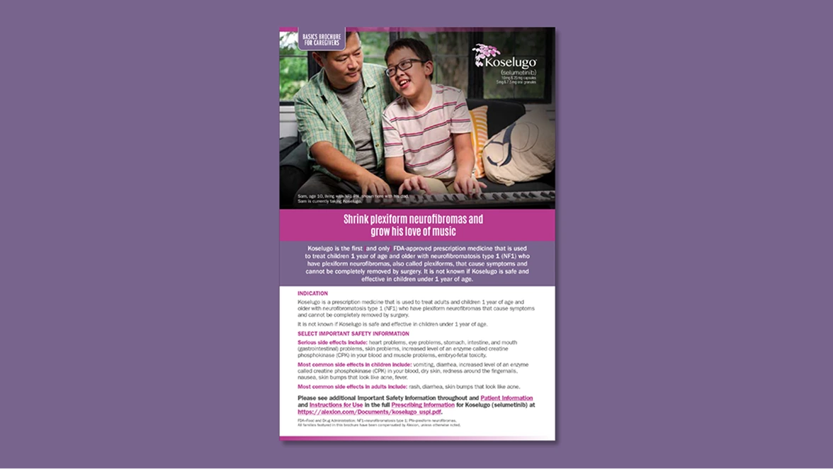 Koselugo brochure for caregivers screenshot.