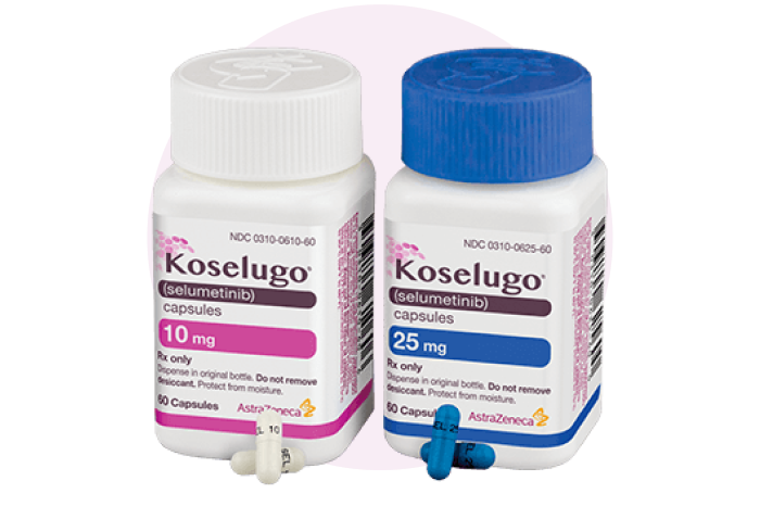 Koselugo 10 mg and 25 mg pill bottles